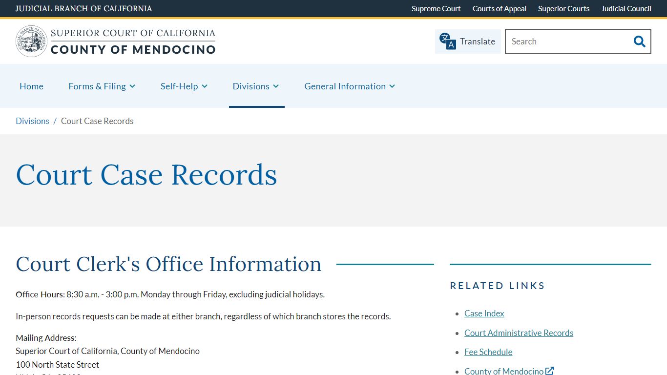 Court Case Records | Superior Court of California | County of Mendocino